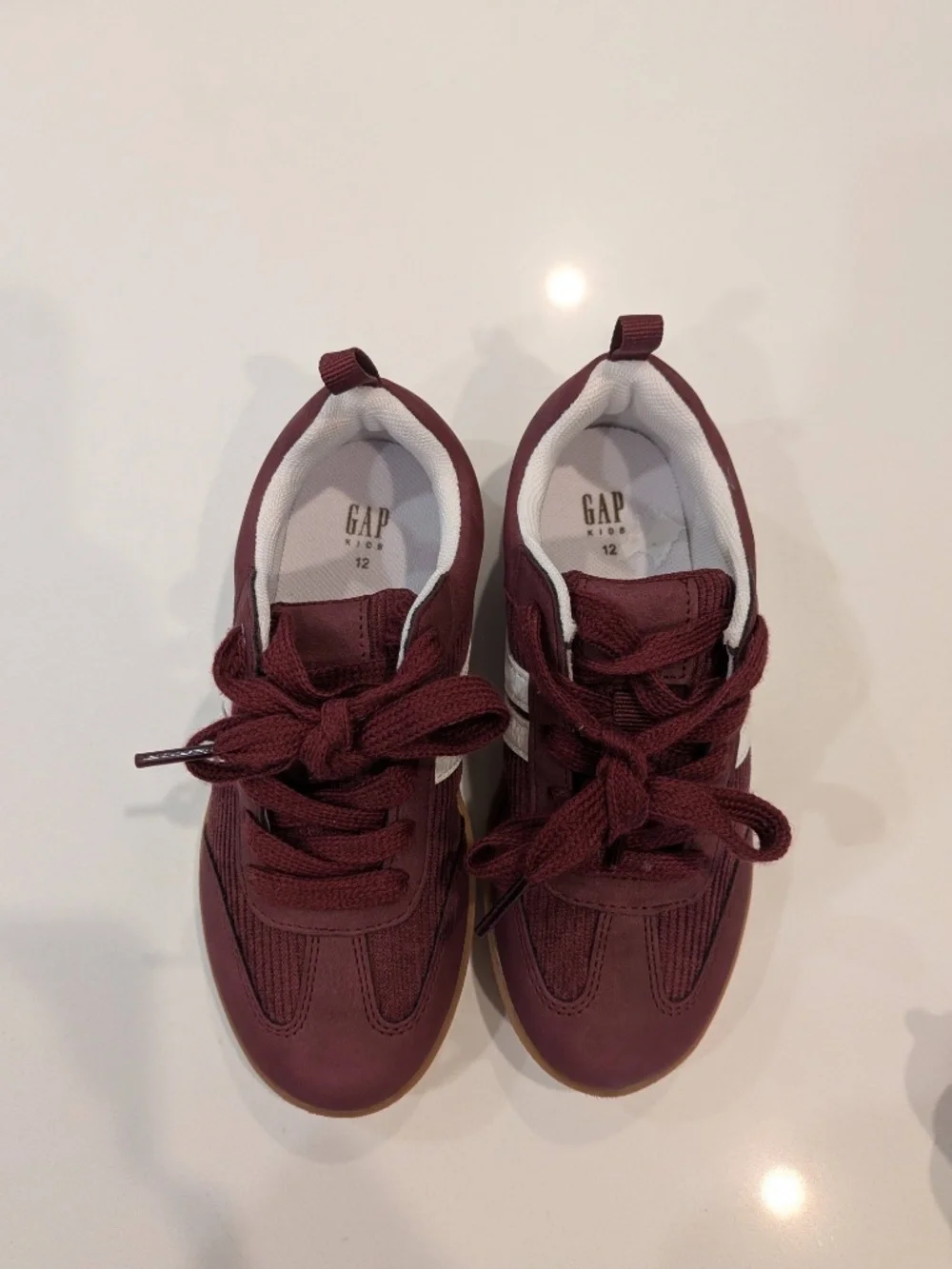 GAP Kids Burgundy Retro Sneakers Gum Sole Lace Up Shoes Size 12 NEW